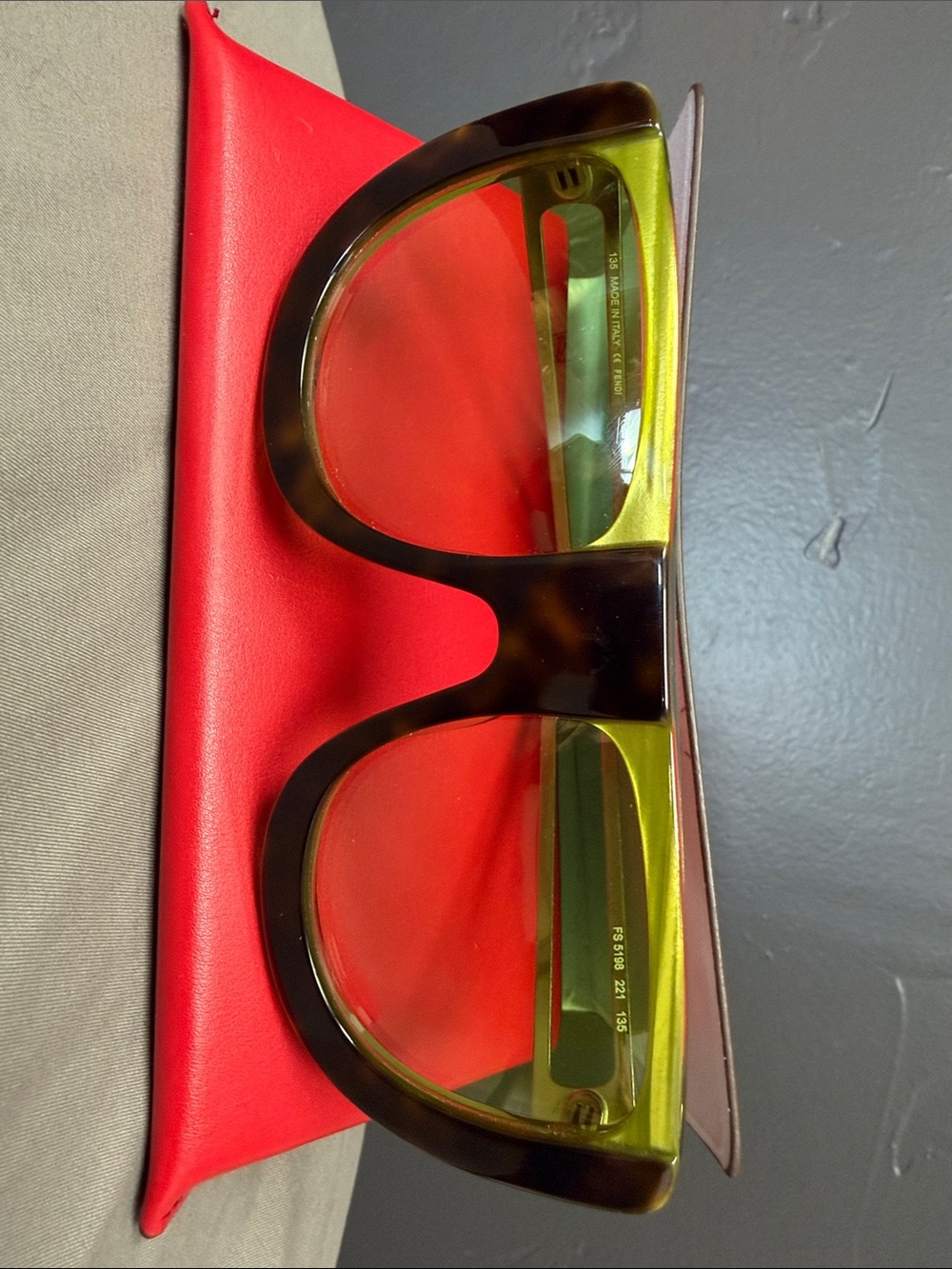 Fendi Tortoiseshell Frame Sunglasses with Lime Green Lenses - Picture 6 of 6